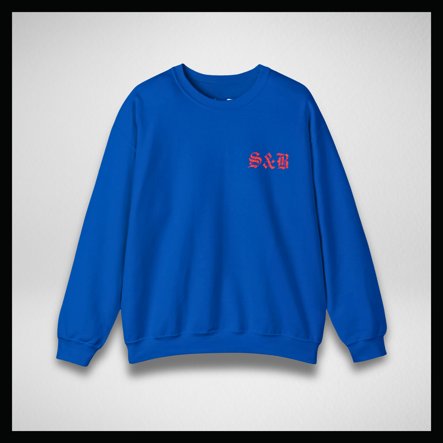 Felpa girocollo royal blu, logo classico rosso ricamato