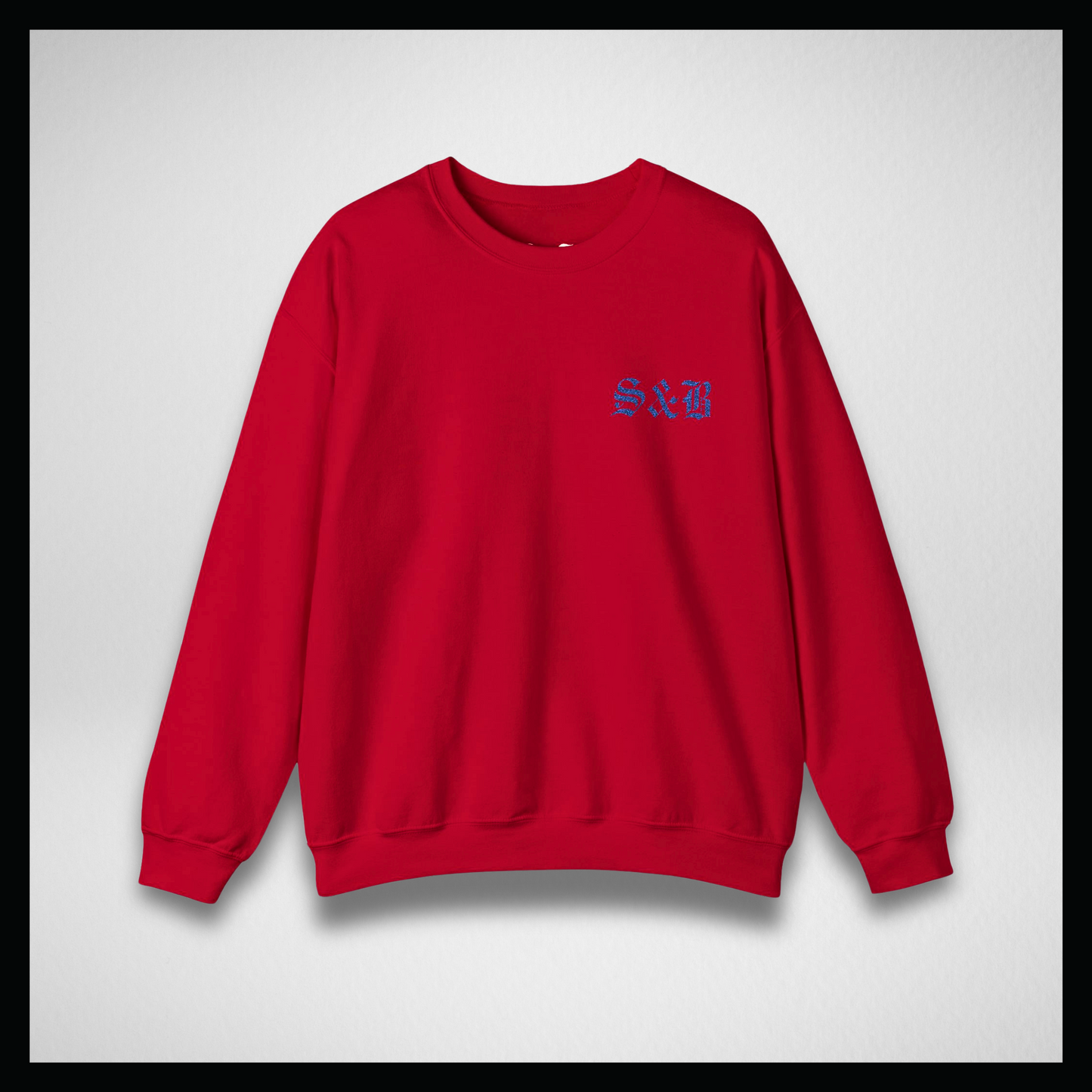 Felpa girocollo rossa, Logo classico blu ricamato