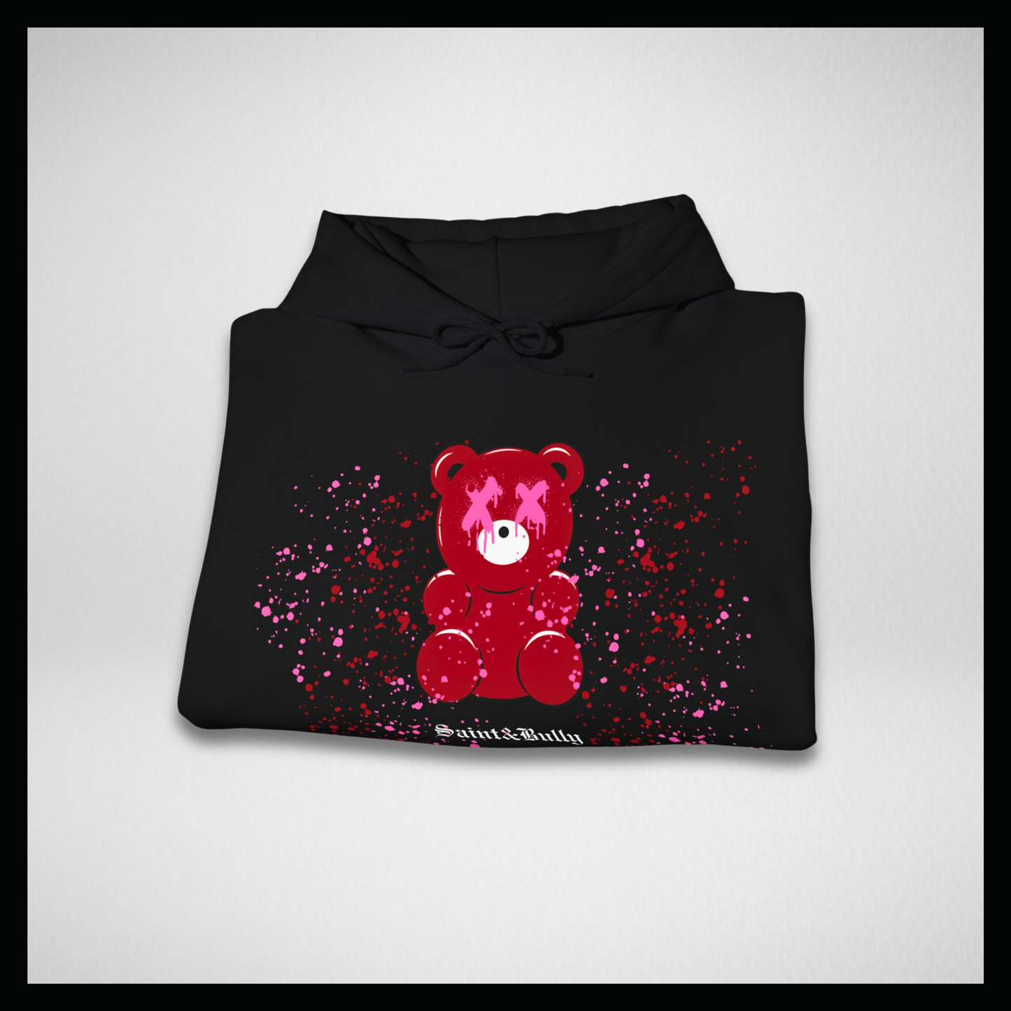Felpa nera con cappuccio, gummy bear rosso