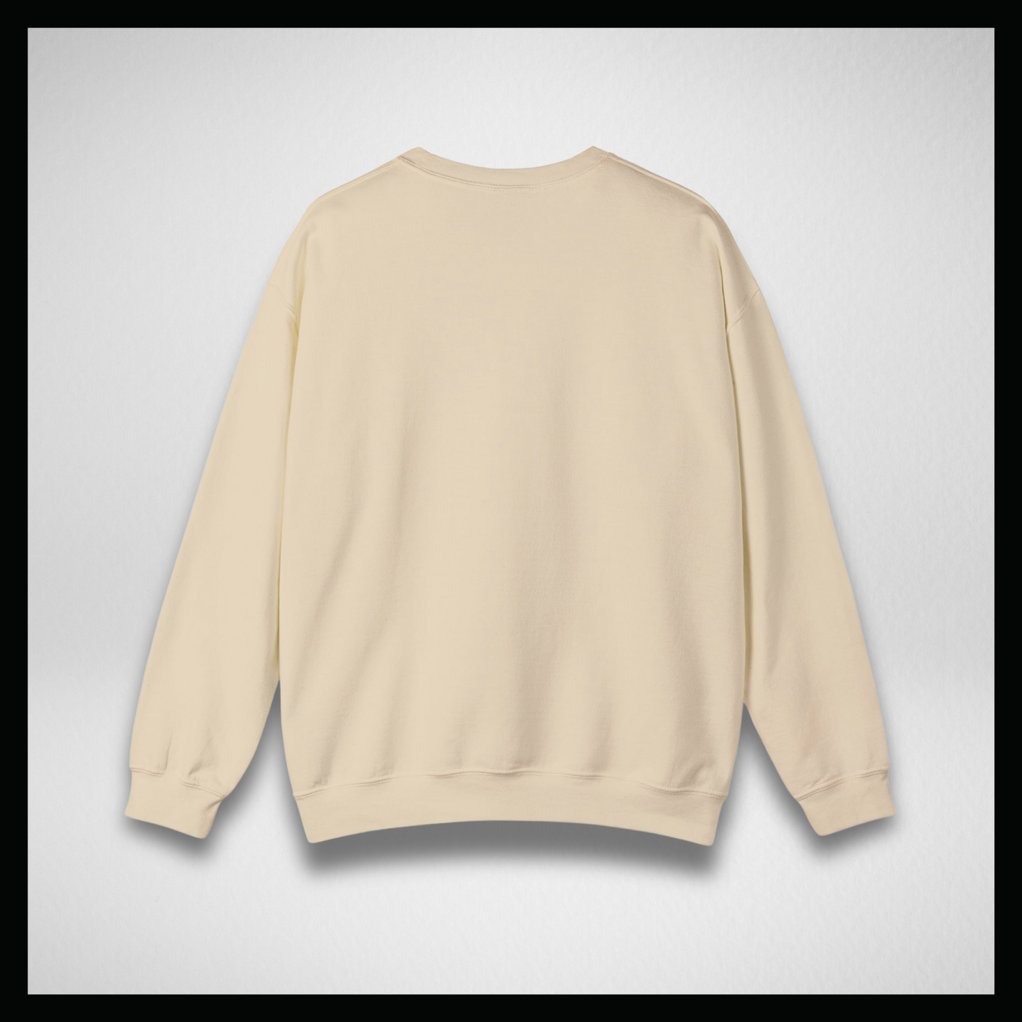 Light beige crewneck sweatshirt, hand-written light blue logo embroidered