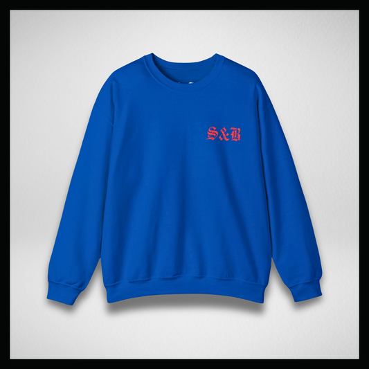 Felpa girocollo royal blu, logo classico rosso ricamato