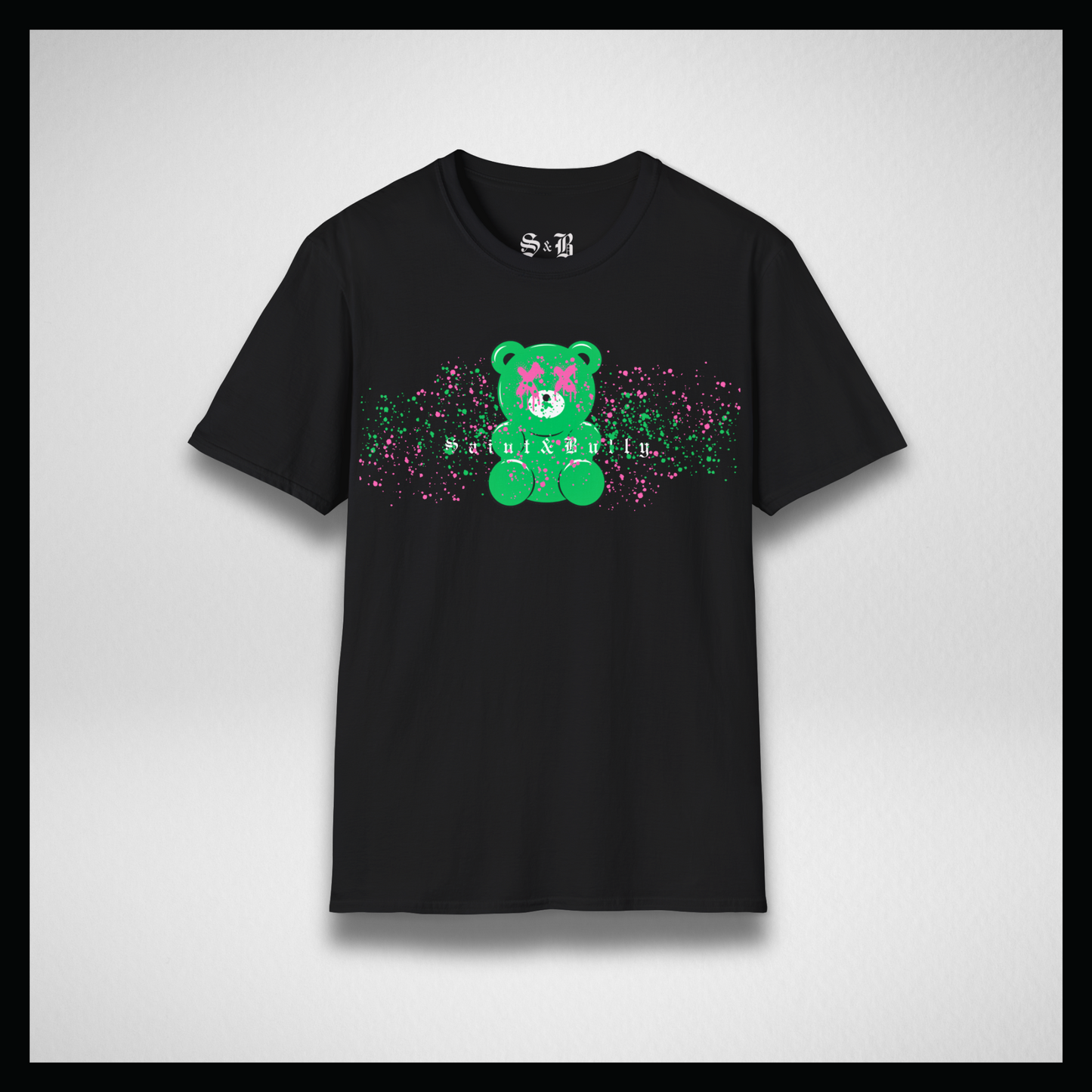 Maglietta nera, gummy bear verde