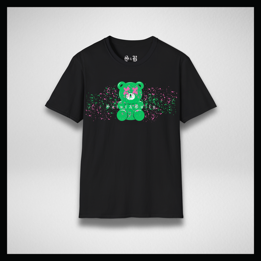 Maglietta nera, gummy bear verde