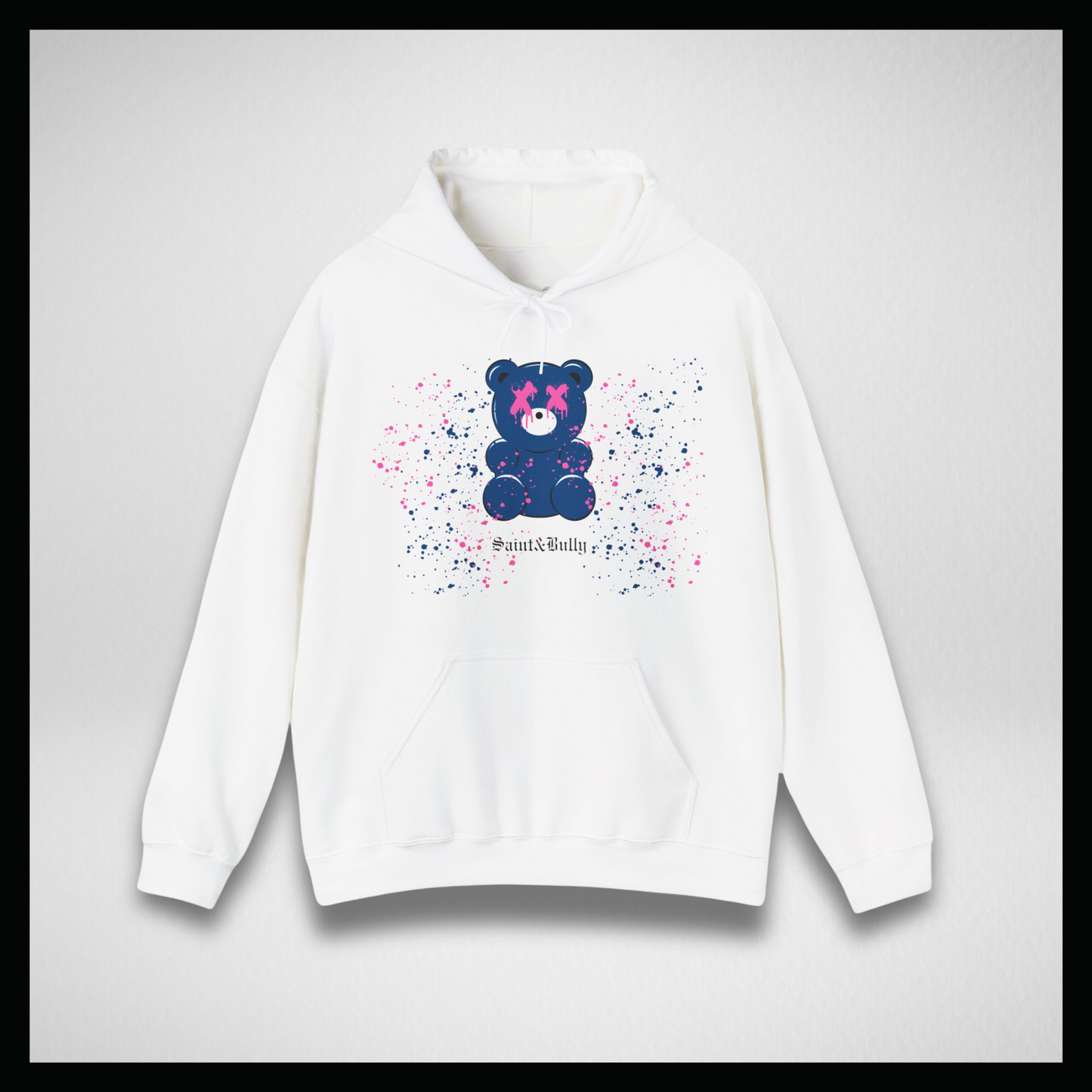 Felpa bianca con cappuccio, gummy bear blu