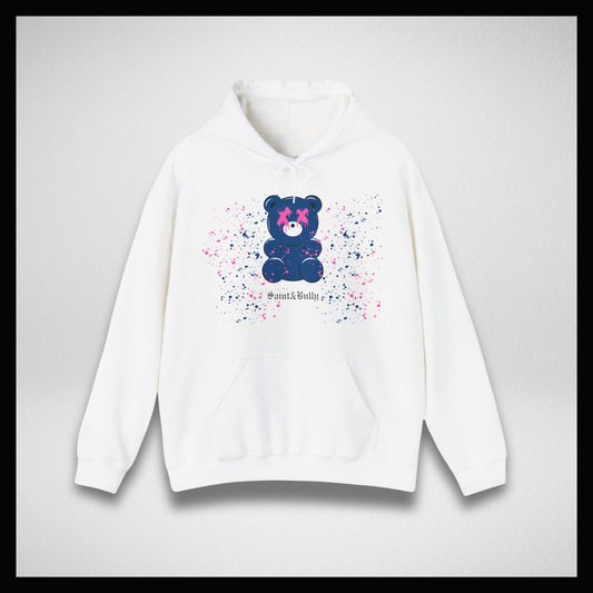 Felpa bianca con cappuccio, gummy bear blu