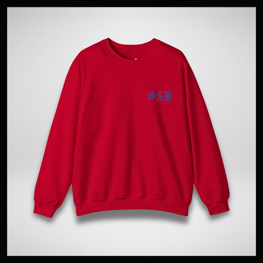 Felpa girocollo rossa, Logo classico blu ricamato