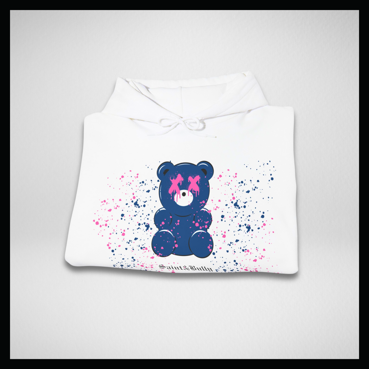 Felpa bianca con cappuccio, gummy bear blu