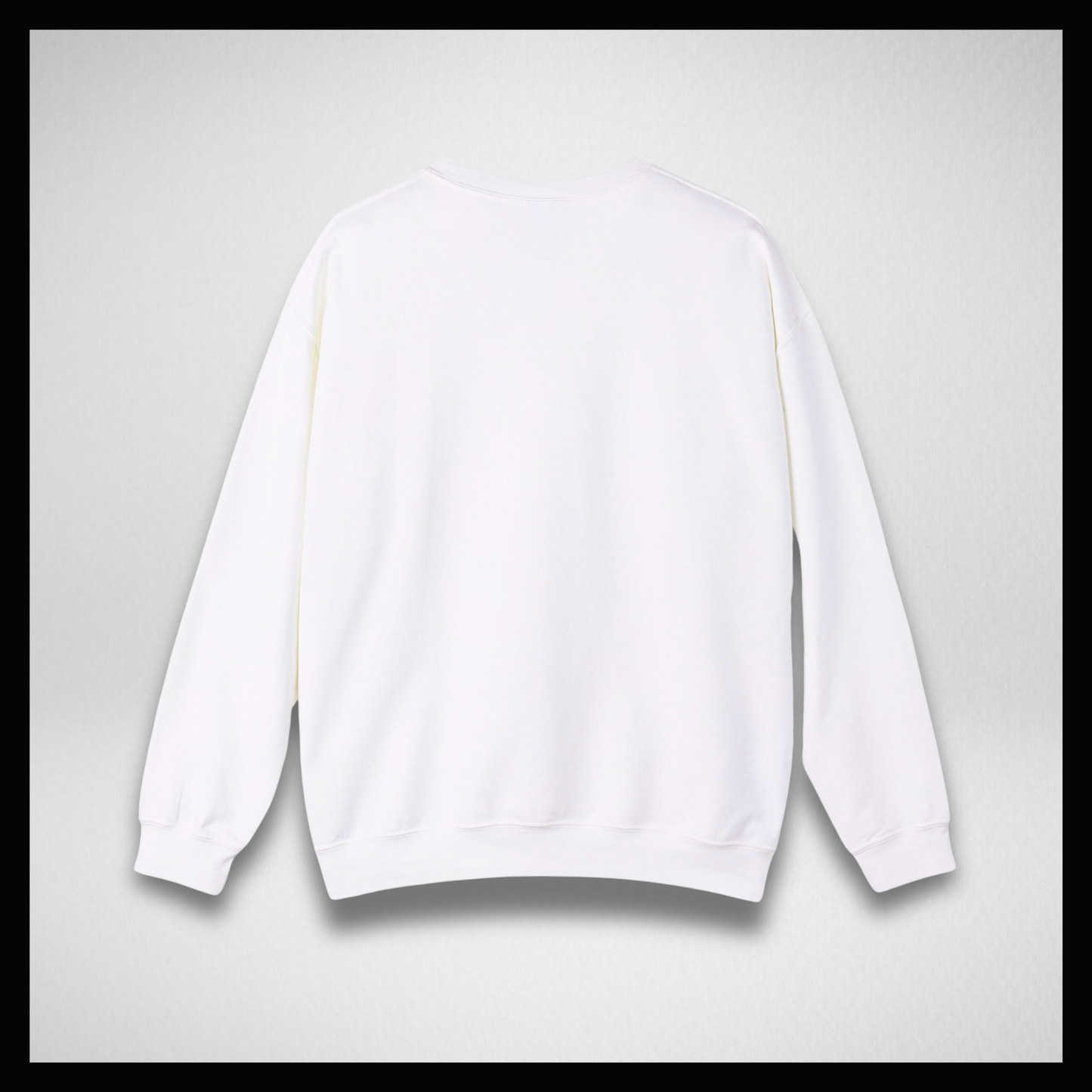 White crewneck sweatshirt, black handwritten logo embroidered