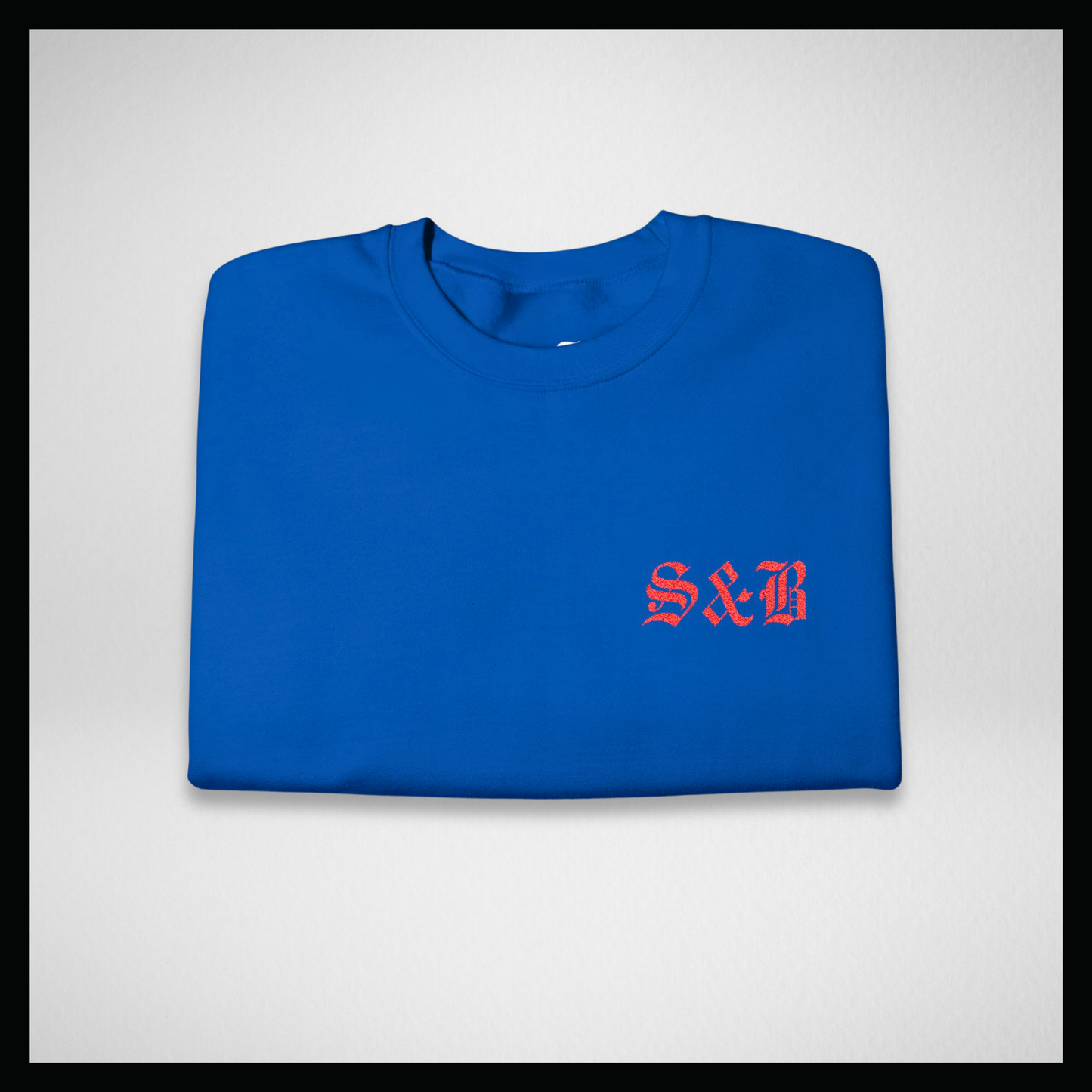 Felpa girocollo royal blu, logo classico rosso ricamato